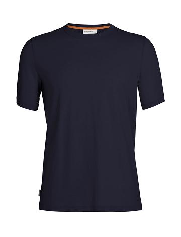 Midnight Navy Men's Icebreaker Tencel Cotton Short Sleeve T Shirts | USA 1195JPQJ